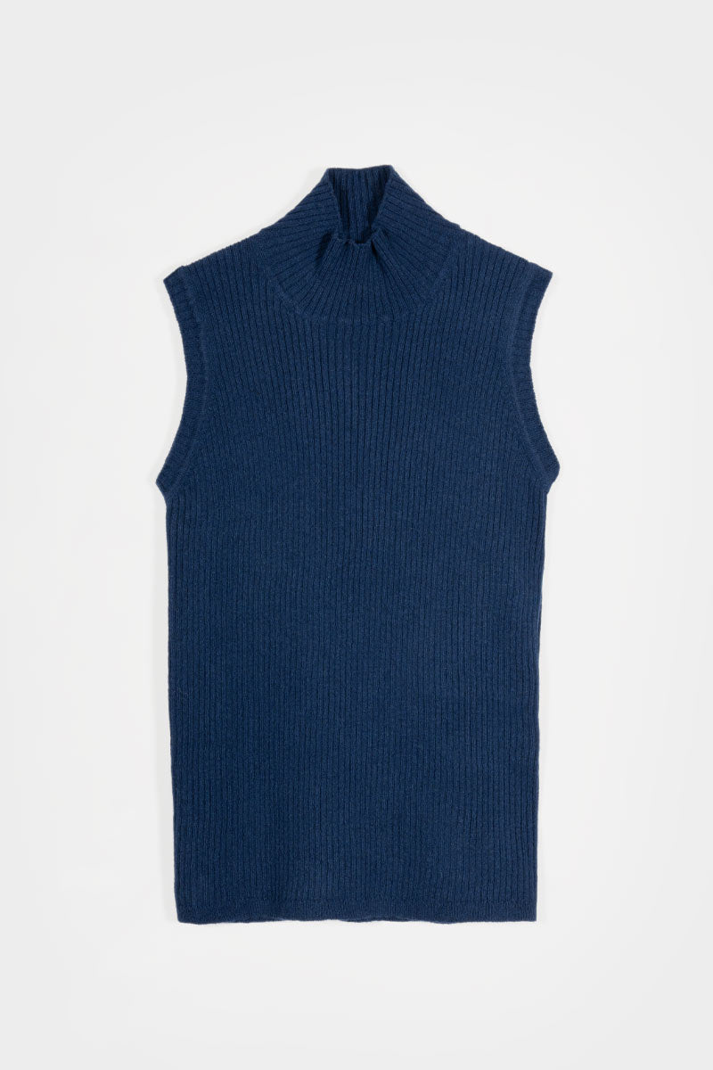 Gilet Donna Collo Alto Lana Riciclata Mariella  - Rifò Lab Moda circolare made in Italy
Blu Abisso