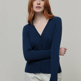 Cardigan con Bottoni Donna Lana Extrafine Sonia  - Rifò Lab Moda circolare made in Italy
Blu Abisso