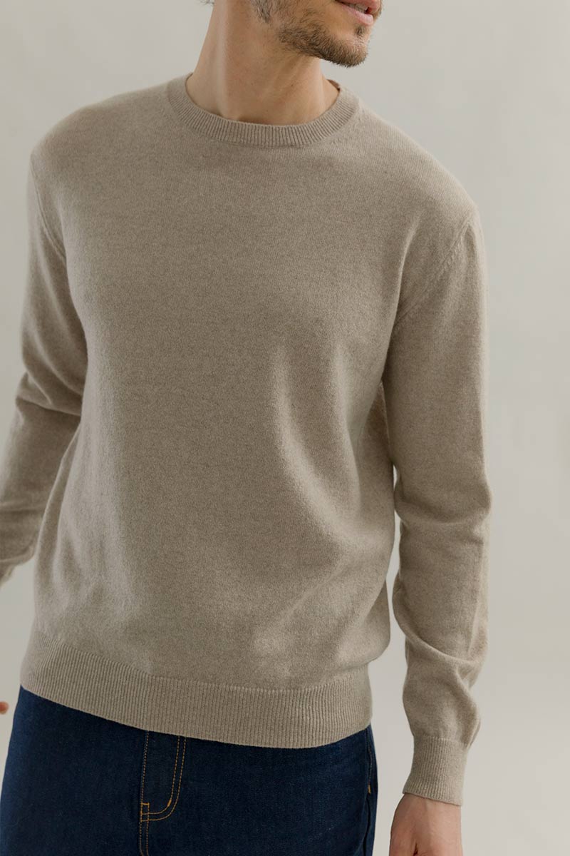 Maglia Girocollo Cashmere Rigenerato Uomo Beige - Rifò