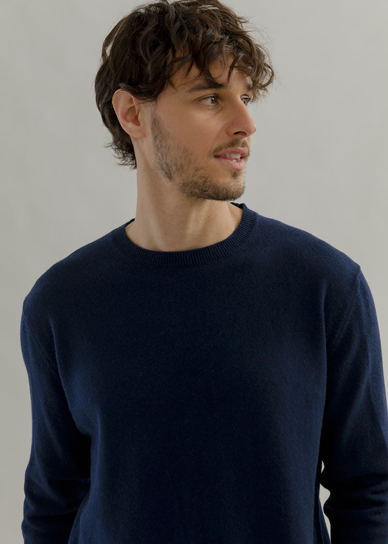 Maglia Girocollo Cashmere Rigenerato Uomo Blu - Rifò