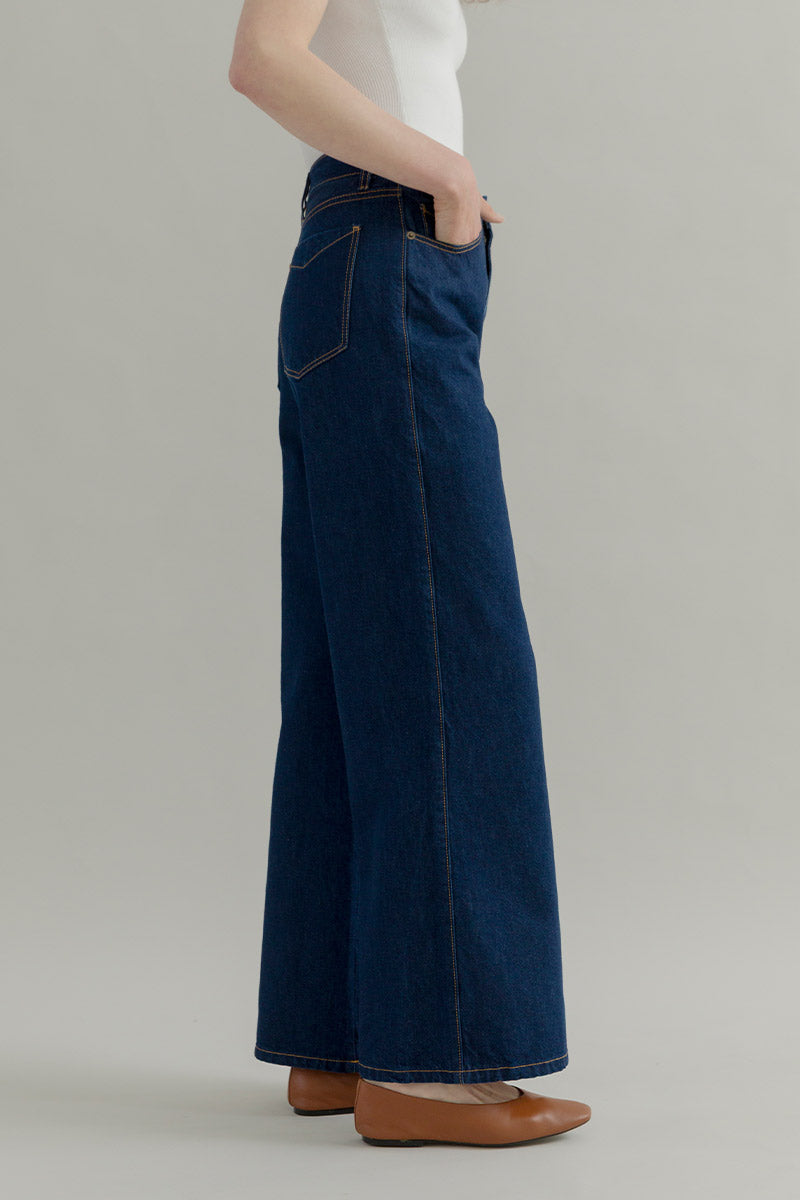 Pantaloni Jeans Wide Leg Donna Cotone Rigenerato Romina Blu – Rifò