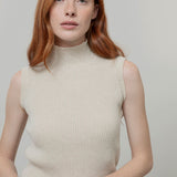 Gilet Donna Collo Alto Lana Riciclata Mariella  - Rifò Lab Moda circolare made in Italy
Beige Papiro