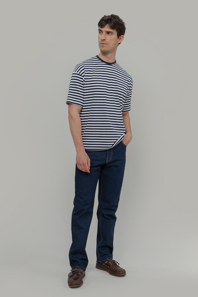 T-shirt a Righe Uomo Viscosa Tancredi - Maglietta a Righe Bianche e Blu